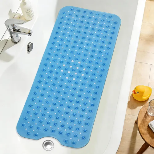 Vista 25 de Tapete de ducha negro antideslizante de 17 x 30 pulgadas, tamaño estándar, tapete de baño de burbujas suaves para ducha interior, tapete de baño