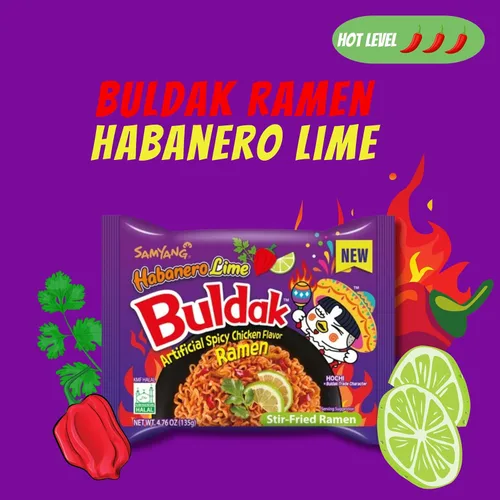 Vista 9 de Buldak Ramen - Fideos de ramen sabor a lima habanero - Paquete de 5 fideos ramen picantes Buldak Ramen coreano picante de pollo salteado con 5