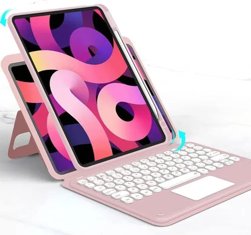 Vista 22 de iPad Air Air2 iPad 5ª 6ª generación 9.7 pulgadas iPad 5 iPad 6 Funda con teclado Touchpad horizontal/vertical Soporte magnético desmontable BT