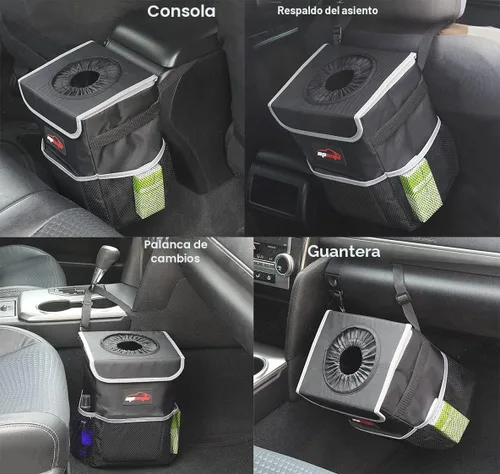 Vista 3 de EPAuto Bote de basura impermeable para automóvil con tapa y bolsillos, 2.5 Negro
