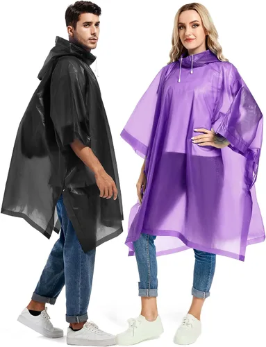 Vista 85 de Paquete de 2 ponchos de lluvia para adultos, reutilizables, impermeables, de supervivencia, emergencia, resistente, con capucha con cordón