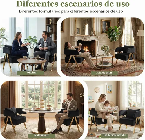 Vista 4 de Sillas modernas del acento del terciopelo del negro y del oro, sala de estar de los sillones del barril