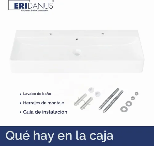 Vista 6 de Eridanus Lavabo de Baño Rectangular 43" x 16", Lavabo Vasija de Cerámica Vítrea de Dos Orificios, Montaje en Encimera y Pared, Lavabo Flotante