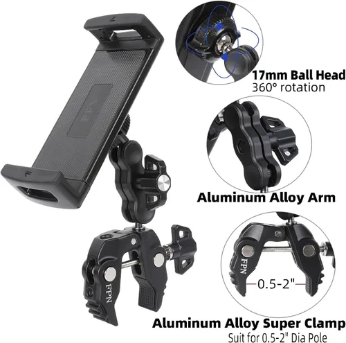 Vista 3 de Soporte para tablet para soporte de micrófono/cinta de correr/bicicleta giratoria/cochecito/carrito de golf/manillar/bicicleta estacionaria, soporte