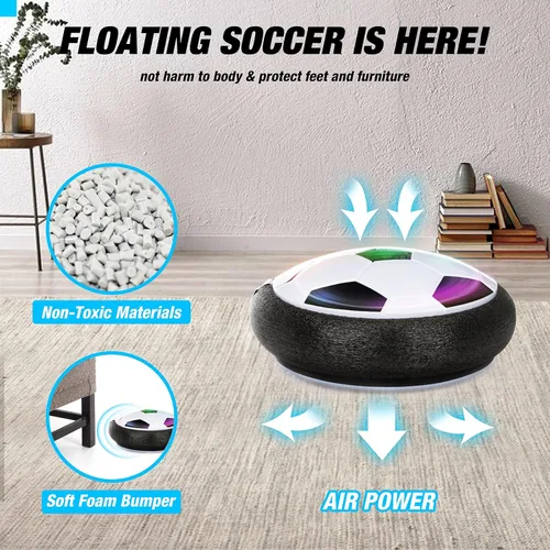 Vista 3 de Growsland Balón de fútbol flotante con 2 porterías, regalos de fútbol para interiores para niños, pelota de fútbol LED con parachoques de espuma