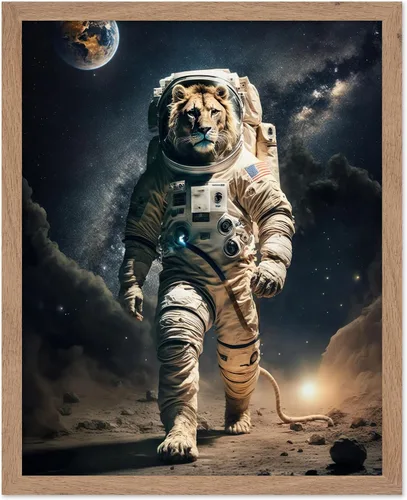 Vista 33 de Poster Master Póster vintage de animales – Impresión retro divertida – Regalo para artista, amigo – Oso Grizzly en traje espacial, astronauta, luna