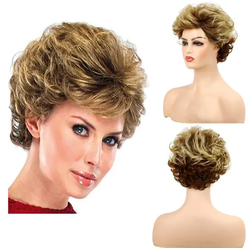 Vista 10 de Pelucas cortas rizadas y esponjosas para mujer, peluca sintética resistente al calor para Halloween, cosplay, peluca de pelo Gris mezclado