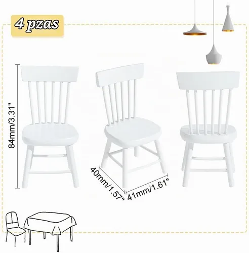 Vista 3 de PH PandaHall 4 sillas de muebles en miniatura de 1/12, mini sillas de madera, muebles pequeños, modelo de silla para boda, Navidad, mini casa Blanco