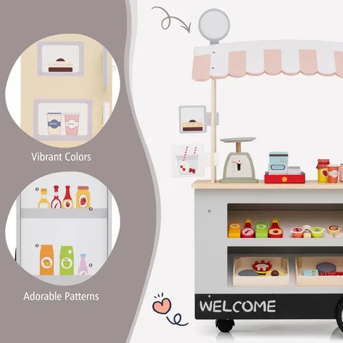Vista 6 de Costzon Juego de tienda de comestibles para niños, juego de soporte de mercado de simulación para niños pequeños con juguete de juego de 30 piezas