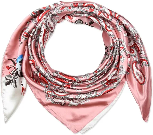 Vista 17 de corciova - Bufanda cuadrada grande para mujer, diadema sedosa para cabello rizado, lazo para dormir por la noche, bandana a la moda, 35 x 35