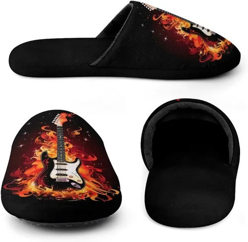 Vista 4 de Guitar Music - Pantuflas antideslizantes para hombre, cómodas, para invierno, cálidas, para casa