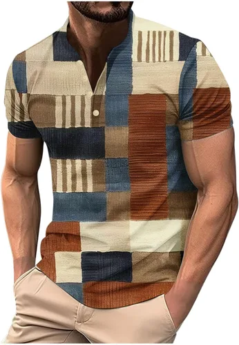 Vista 9 de Camisetas para hombre con gráfico divertido de manga corta con cremallera de un cuarto, camiseta polo de verano casual elegante para gimnasio