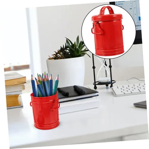 Vista 7 de Cabilock Cubo de almacenamiento de metal, tapa de escritorio, soporte para bolígrafo, mini organizador de papelería, papelera de hierro
