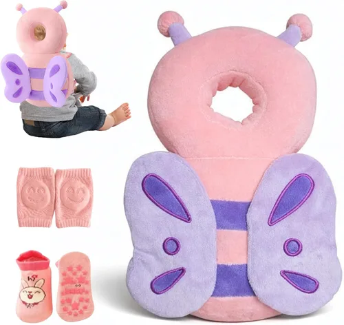 Vista 13 de HippoBaby Mochila protectora de cabeza de bebé, cojín de seguridad para gatear y caminar - Almohada de protección contra caídas con correas Elefante