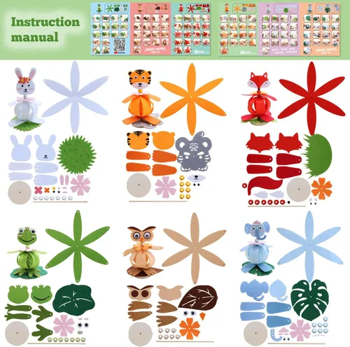 Vista 2 de Kits de manualidades Coola para niños de fieltro Animales pequeños para niños - Pack de 6 Arte y manualidades DIY Juguetes educativos tempranos