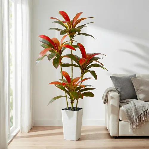 Vista 10 de Árbol de Dracaena artificial de 5 pies, plantas falsas altas para Maceta alta blanca