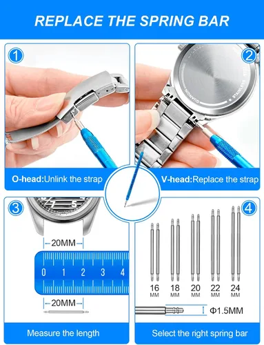 Vista 7 de JOREST Kit de herramientas de reparación de reloj para reemplazo de batería, ajuste de tamaño de correa, removedor de pasadores de eslabones