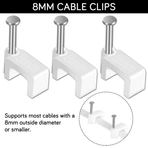 Vista 2 de CableGeeker - 100 clips de cable Ethernet con clavos de 0.315 in para cable Ethernet plano Cat6 Cat7 (blanco)