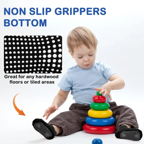 Vista 4 de SkiBeaut 12 pares de calcetines antideslizantes para niños y niñas con agarres, calcetines antideslizantes para niños pequeños de 1 a 7 años