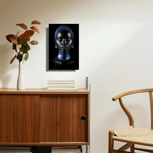 Vista 5 de Arte de pared afroamericano, impresiones en lienzo de niña negra y azul, póster de mujer afro-moderna, pintura artística negra para sala de estar