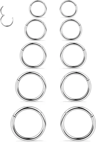 Vista 4 de 10 aretes de acero quirúrgico de 16 G, con bisagras, segmento de septum, labio, pezón, cartílago, tragus, hélix, piercing, joyería para mujeres