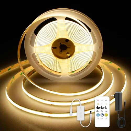 Vista 23 de Tira LED COB, tira de luz LED COB blanca cálida de 16.4 pies, tira de luz LED regulable de 2700 K, CRI92+, 0.315 in de ancho, cinta LED flexible