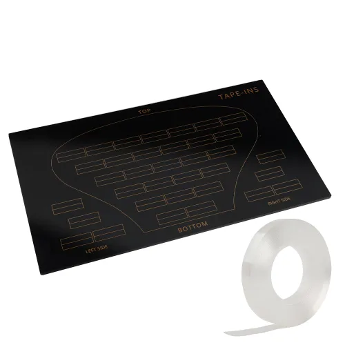 Vista 10 de Cinta en el kit de herramientas de extensión de cabello, tarjeta de papel, tablero de colocación de extensión de cabello, rollo de 3 yardas, cintas