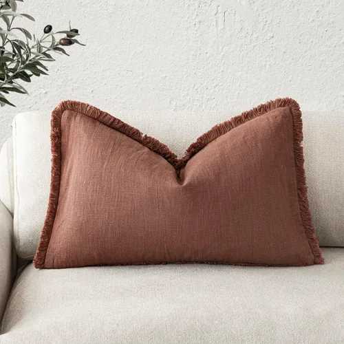 Vista 61 de Foindtower Fundas de almohada decorativas de lino con flecos, acogedora funda de cojín bohemia estilo farmhouse con borlas, funda de almohada