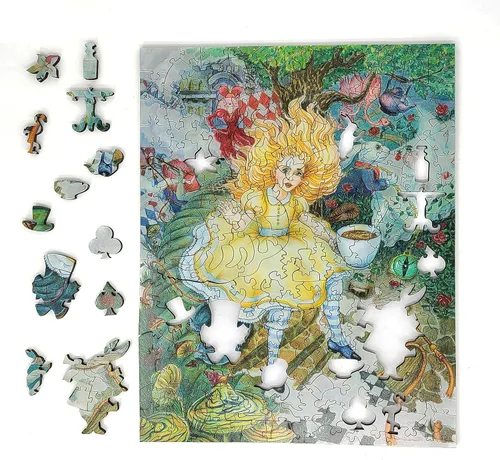 Vista 2 de Paquete de madera para adultos con piezas de forma única, fabricado en Estados Unidos por FoxSmartBox - 250 piezas - Alice's Fantasies