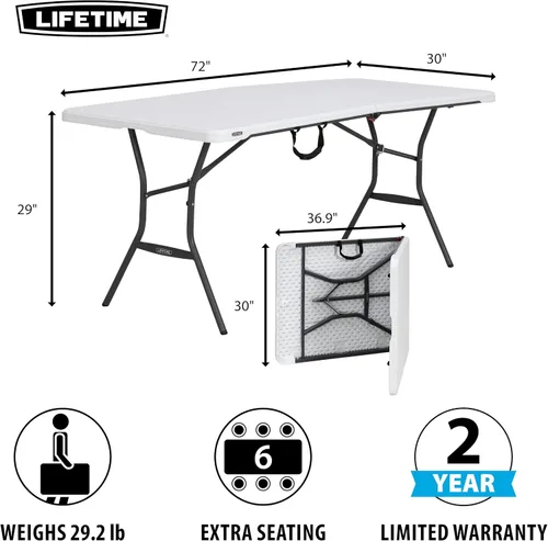 Vista 3 de Lifetime Mesa plegable de 6 pies, comercial ligero, granito blanco