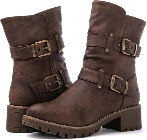 Vista 2 de GLOBALWIN Women's Fur Boots Fashion Combat Ankle Boots For Women