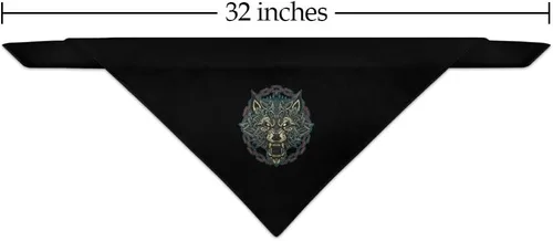 Vista 2 de Fenrir - Bandana para perros y mascotas de mitología nórdica de lobo gruñendo feroz en cadenas Negro
