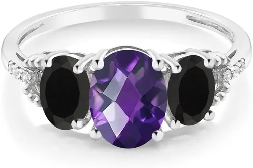 Vista 2 de Gem Stone King Anillo de compromiso de oro blanco de 10 quilates con 3 piedras para mujer (1.83 quilates, piedra natal con piedras preciosas)