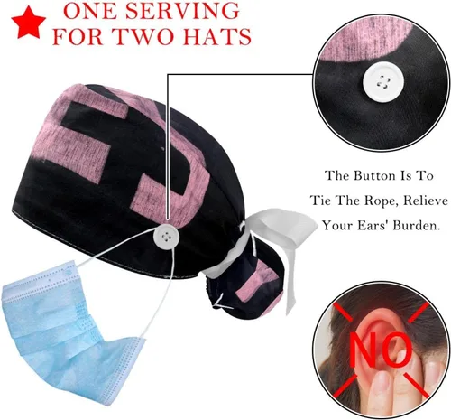 Vista 3 de Working Cap with Buttons Sweatband Ribbon Tie Back Bouffant Hats, Yes You Can