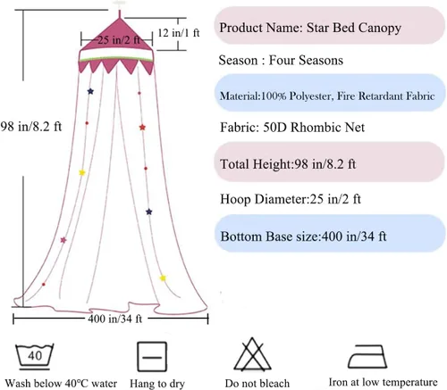 Vista 7 de Dosel de Cama para Niñas con Luces de Estrellas, Cortinas de Dosel de Cama de Princesa con Mosquitero de Estrella Dorada para Decoración de Rosa