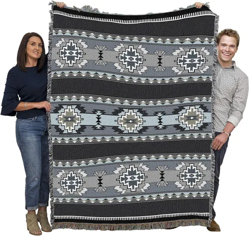 Vista 10 de Pure Country Weavers Rimrock Dusk Blanket XL – Inspirado en los nativos americanos del suroeste – Manta de regalo tejida de algodón – Fabricado