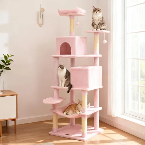 Vista 10 de DORTALA Árbol moderno para gatos de 75 pulgadas de alto, torre para gatos de varios niveles con condominios grandes, postes rascadores de sisal