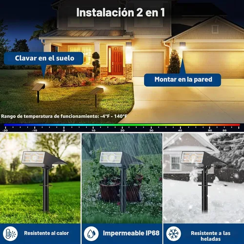 Vista 4 de 2 reflectores solares para exteriores, 56 luces LED para exteriores para el jardín, impermeables IP68, 2 paquetes, 4 modos de iluminación