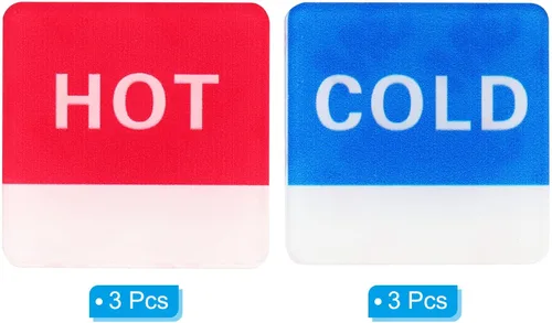 Vista 3 de PATIKIL Etiqueta autoadhesiva para agua caliente/fría, paquete de 3 pares/6 calcomanías cuadradas acrílicas para fregaderos de grifos, rojo/azul