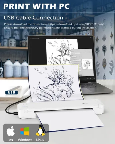 Vista 6 de HPRT Impresora portátil inalámbrica conexión Bluetooth MT866 soporte móvil sin tinta térmica 8.5 x 11 pulgadas carta de Estados Unidos y plantilla