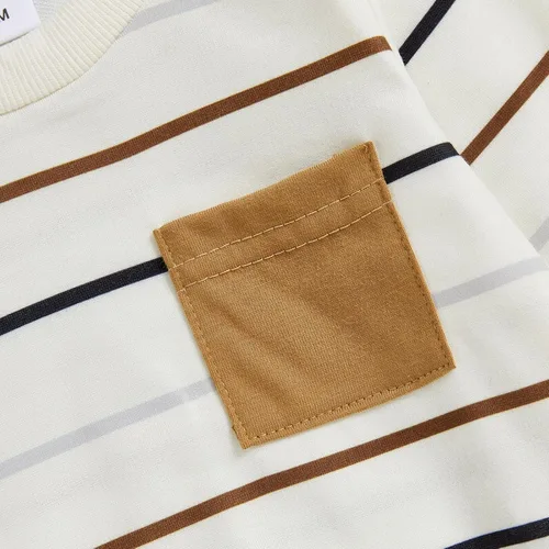 Vista 37 de Conjunto de 2 piezas de ropa para bebé y niño, sudadera con cuello redondo con letras y pantalones casuales de otoño e invierno B Negro-marrón