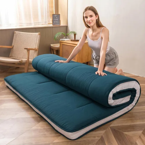 Vista 11 de MAXYOYO Colchón de suelo tipo futón japonés, cubrecolchón extra grueso para cama individual, enrollable, plegable, esterilla única, patrón de Negro
