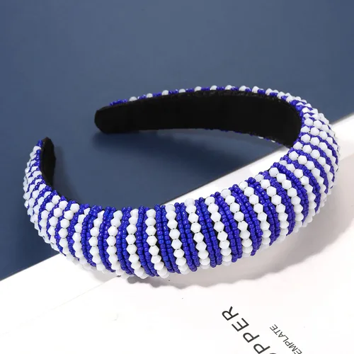Vista 5 de NVENF Diademas para el día del partido, diadema de fútbol para mujer, con cuentas de cristal y cuentas azules y blancas, accesorios de fútbol