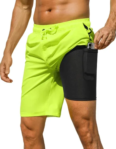 Vista 16 de Difficort - Traje de baño para hombre con forro de compresión, pantalones cortos de secado rápido con bolsillos con cremallera 1-a/ Rayas negras