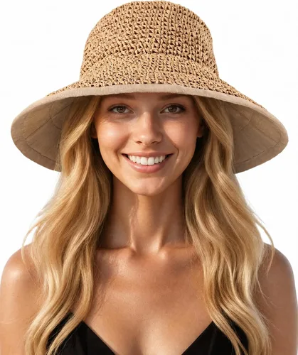 Vista 11 de Sombreros de sol para mujer, sombrero de pescador de paja de ala ancha de 2-Beige
