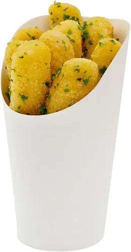 Vista 25 de Restaurantware Bio Tek - Recipientes de papas fritas de 12 onzas, 100 tazas desechables de charcutería, diseño inclinado, redondo, a rayas