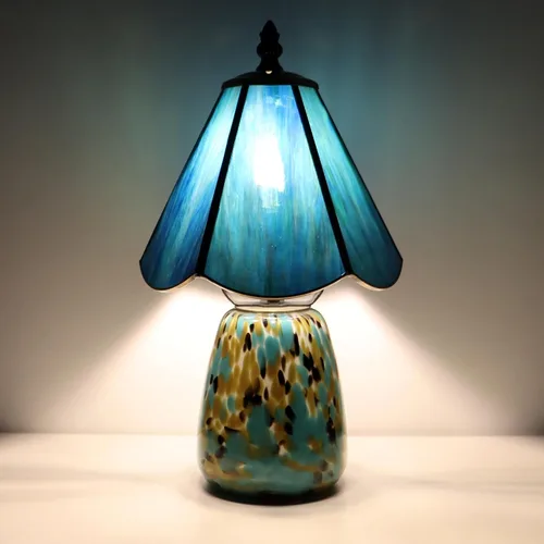 Vista 13 de Tiffany Lamp Stained Glass Mushroom Table Lamp 7X7X12 Inch Milky White Mini Night Light Glass Base Accent Light Suitable for Bedside Table Bedroom