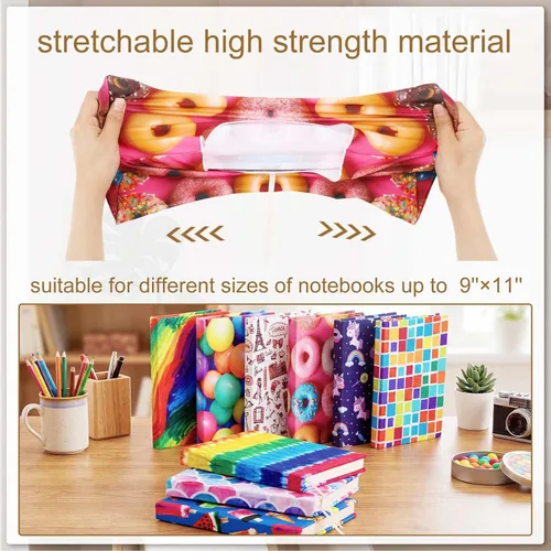 Vista 4 de Teling Paquete de 9 fundas elásticas para libros, fundas de tela jumbo para libros de texto de tapa dura, reutilizables, lavables, suministros