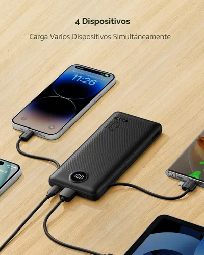 Vista 5 de VRURC Cargador portátil, cables integrados en el banco de energía y enchufe Negro