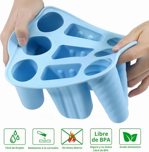 Vista 4 de Moldes de paletas de 9 cavidades con 50 varillas de madera sin BPA Azul